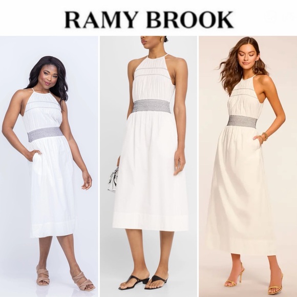 Ramy Brook Melanie Smocked Cotton Poplin Midi Dress WhiteIn Sz S NWT 445$
